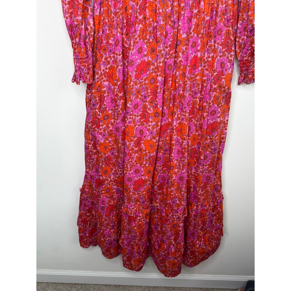Pink City Prints Poppy Isabel Classic Smocked Floral Midi A-Line Dress Pink S - Picture 8 of 11